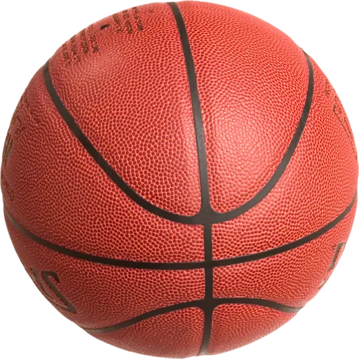 Bola de basquetebol cor de laranja com gomos pretos, isolada sobre fundo branco